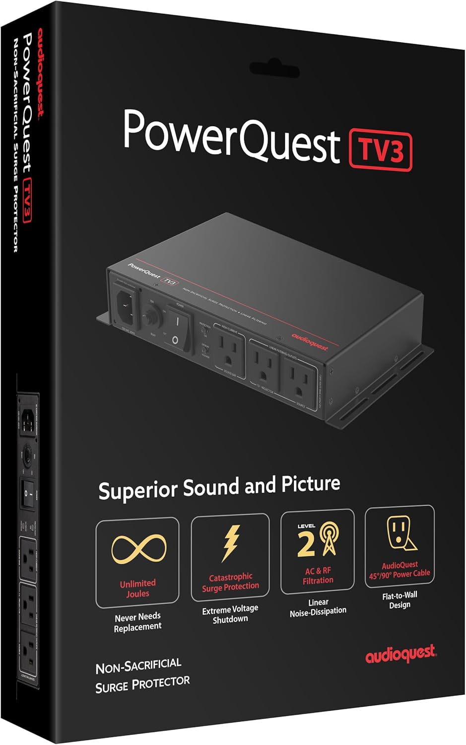 Samsung The Frame QLED 4K Smart TV with an AudioQuest PQTV3 3-Outlet Non-Sacrificial Surge Protector