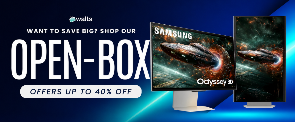 Open-Box TVs, Speakers & Home Theater Deals | Save Up to 40% | Walts promotional image